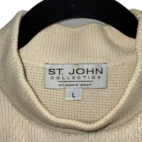 St. John Collection Marie Gray Sweater Sz Large Sequin Fair Isle Mock Turtleneck - Picture 7 of 11